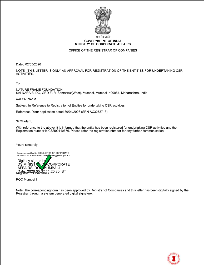 CSR-1 Registration Letter — Nature Frame Foundation